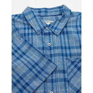 Orvis Men's Fishing Shirt Large Blue‎ Short Sleeve Button Front Shirt